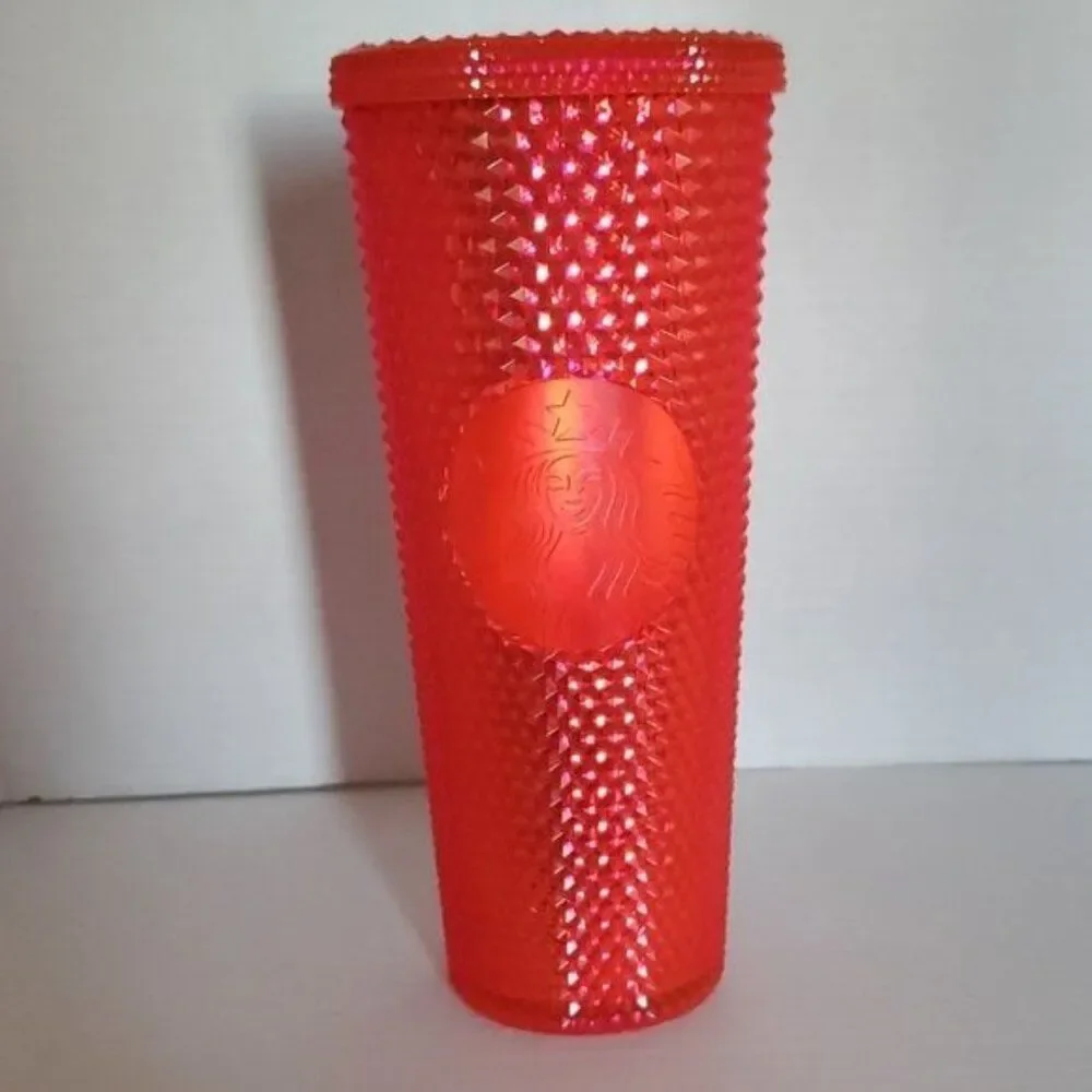 24 oz Starbucks Coffee Travel Tumbler 2023 Ruby Hot Pink Studded Venti COLD CUP